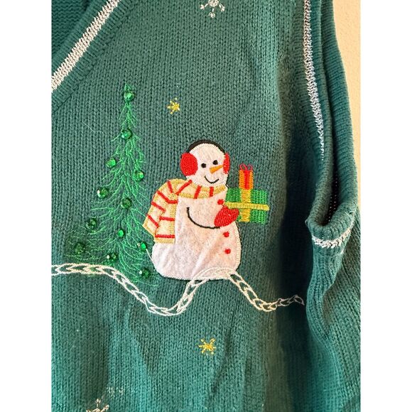 Vintage White Stag Holiday Christmas Snowman Sweater Vest Size XL - Picture 3 of 5